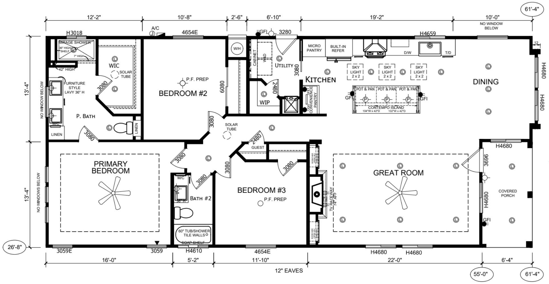 floor plan, 3 bed 2 bath affordable home, silvercrest kingsbook kb-66